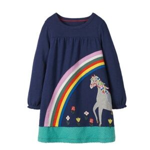 MINI BODEN Appliqué  Rainbow Horse Dress Unicorn Colorful 5 6
